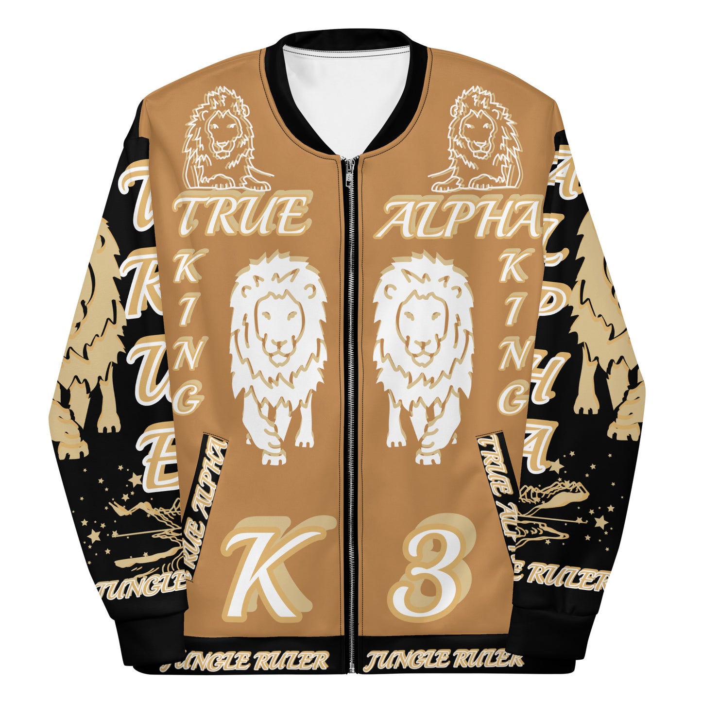 3TG True Alpha (Peanut Butter Onyx King Lineage Black Back Lion Print ) Bomber Jacket