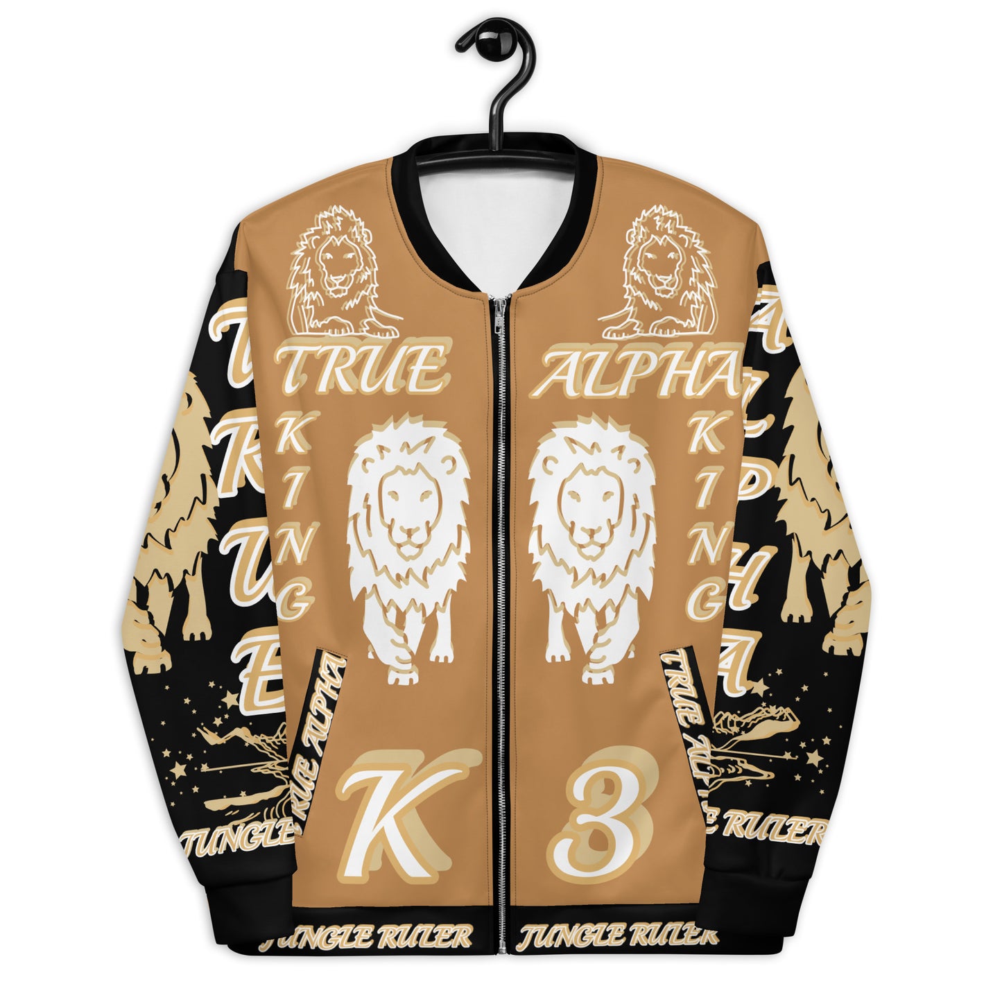 3TG True Alpha (Peanut Butter Onyx King Lineage Black Back Lion Print ) Bomber Jacket