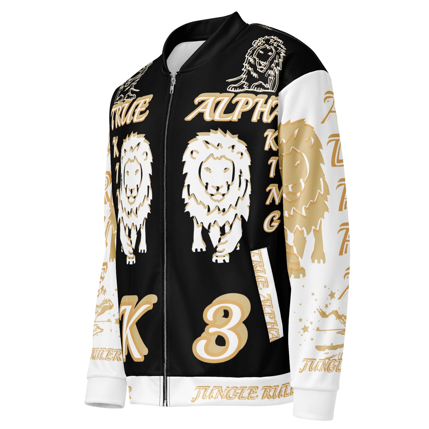 3TG True Alpha (Black Gold King Lineage Lion Print) Bomber Jacket