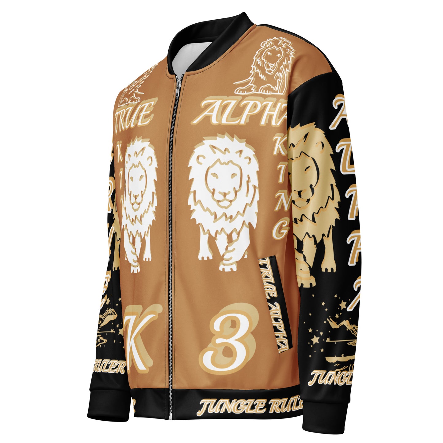 3TG True Alpha (Peanut Butter Onyx King Lineage Black Back Lion Print ) Bomber Jacket