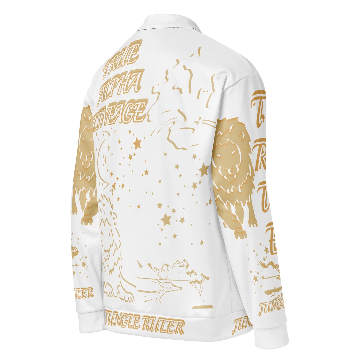 3TG True Alpha (White Gold King Lineage Lion Print) Bomber Jacket