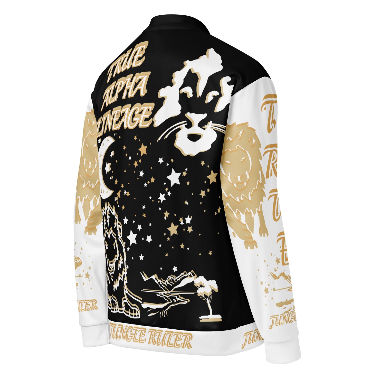 3TG True Alpha (Black Gold King Lineage Lion Print) Bomber Jacket