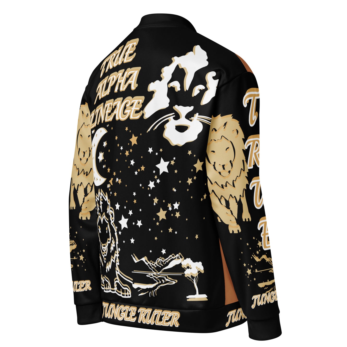 3TG True Alpha (Peanut Butter Onyx King Lineage Black Back Lion Print ) Bomber Jacket