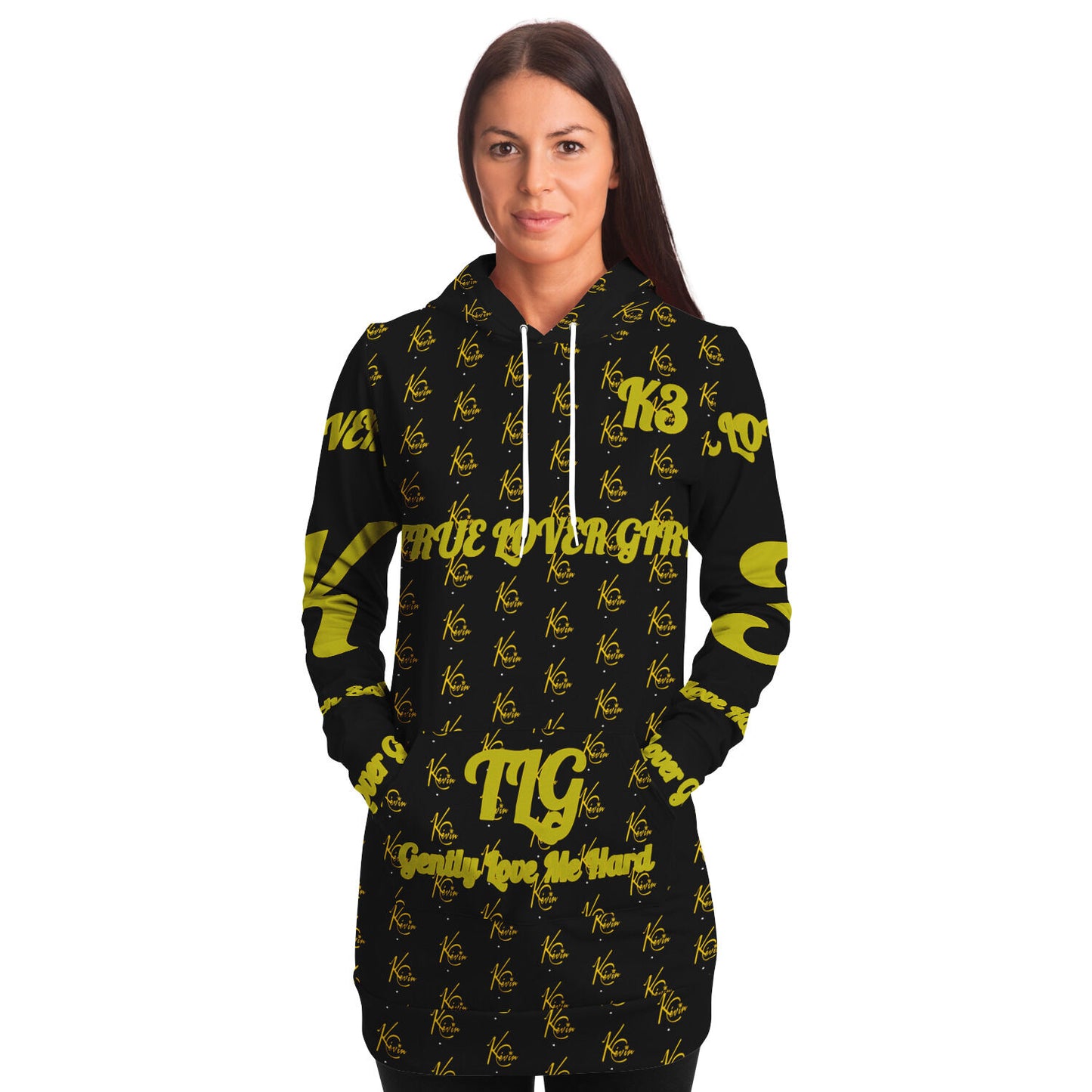 3TG True Lover Girl Black and Gold Longline Hoodie Dress