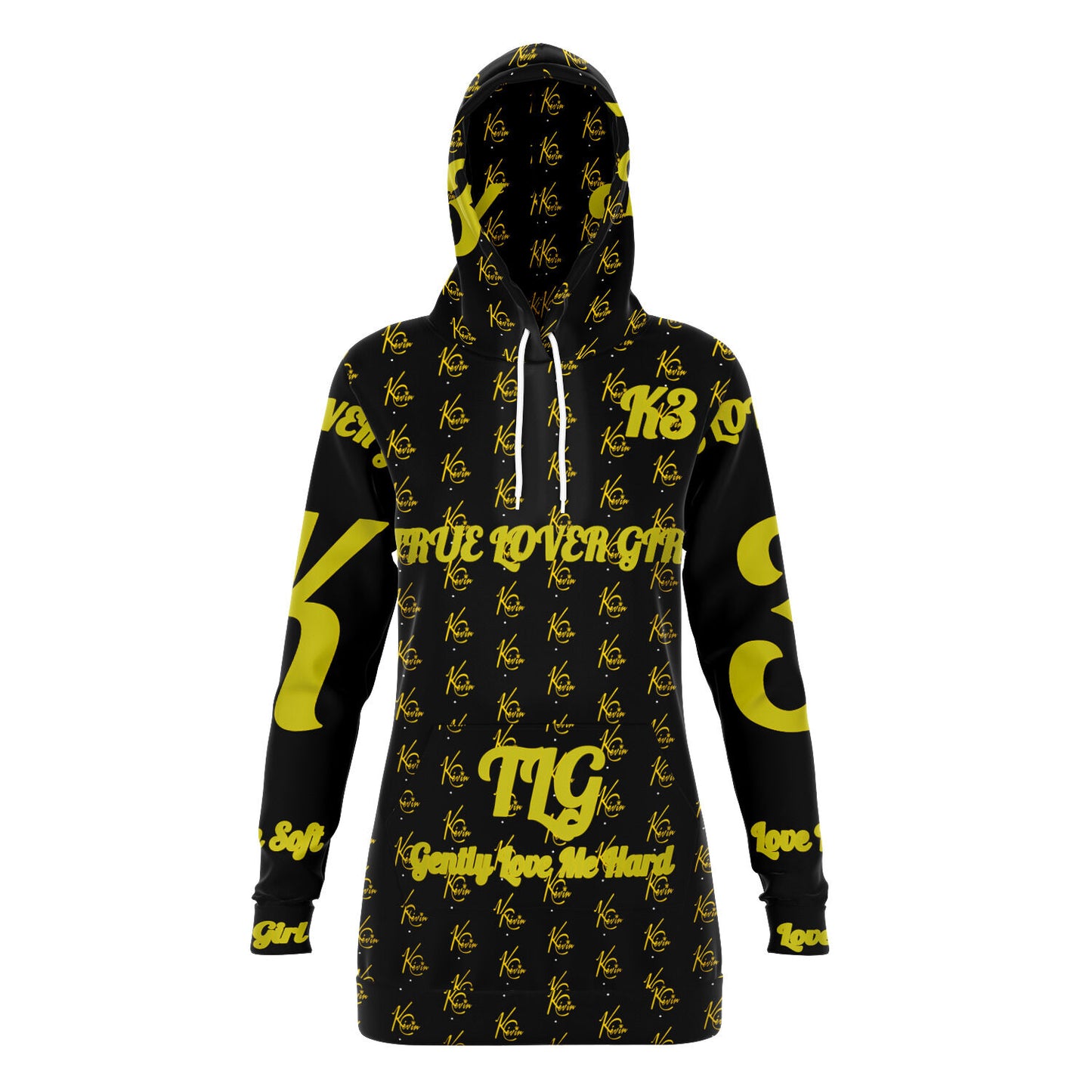 3TG True Lover Girl Black and Gold Longline Hoodie Dress