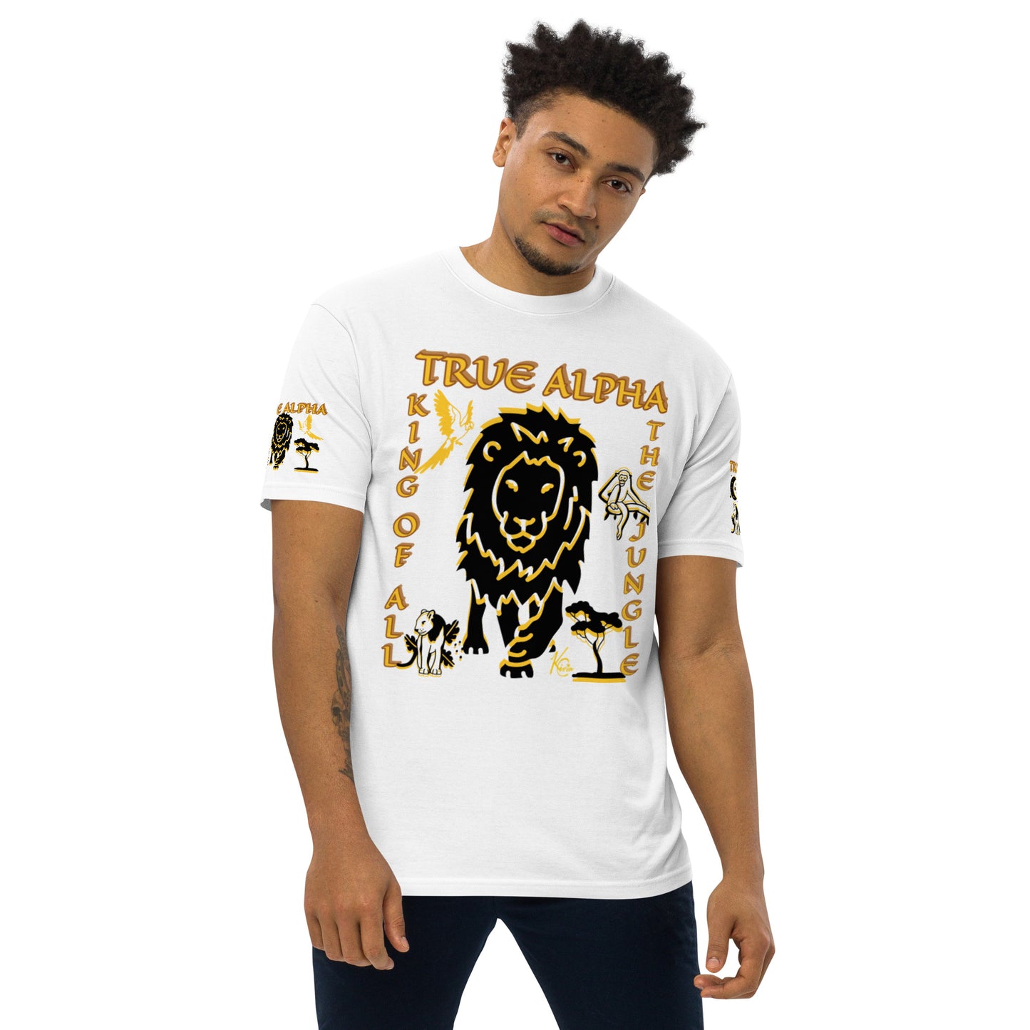 3TG True Alpha (White Gold & Onxy King Lineage Lion Print) T-Shirt