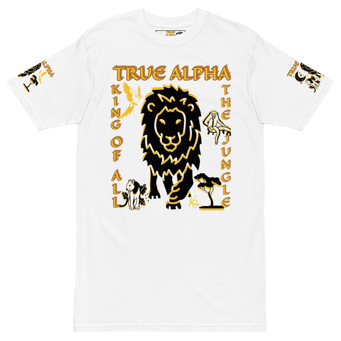 3TG True Alpha (White Gold & Onxy King Lineage Lion Print) T-Shirt