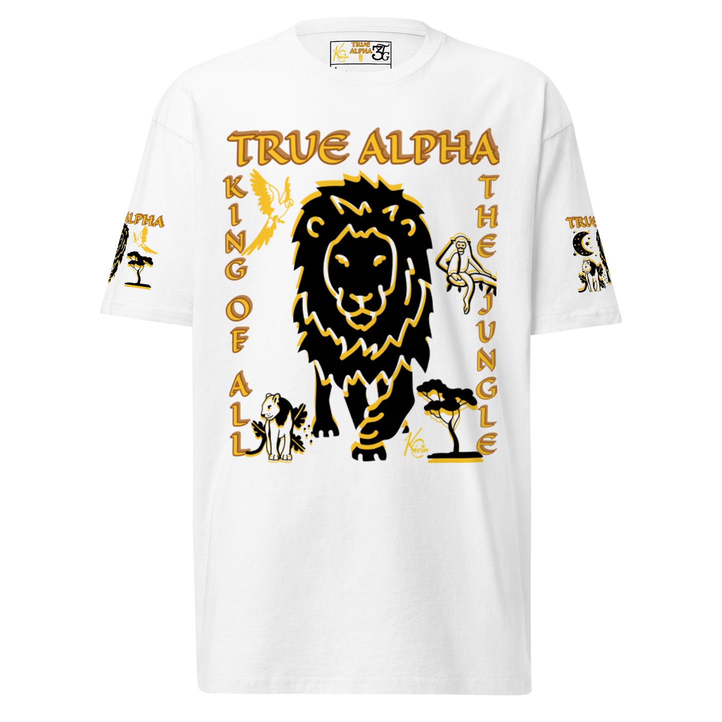 3TG True Alpha (White Gold & Onxy King Lineage Lion Print) T-Shirt