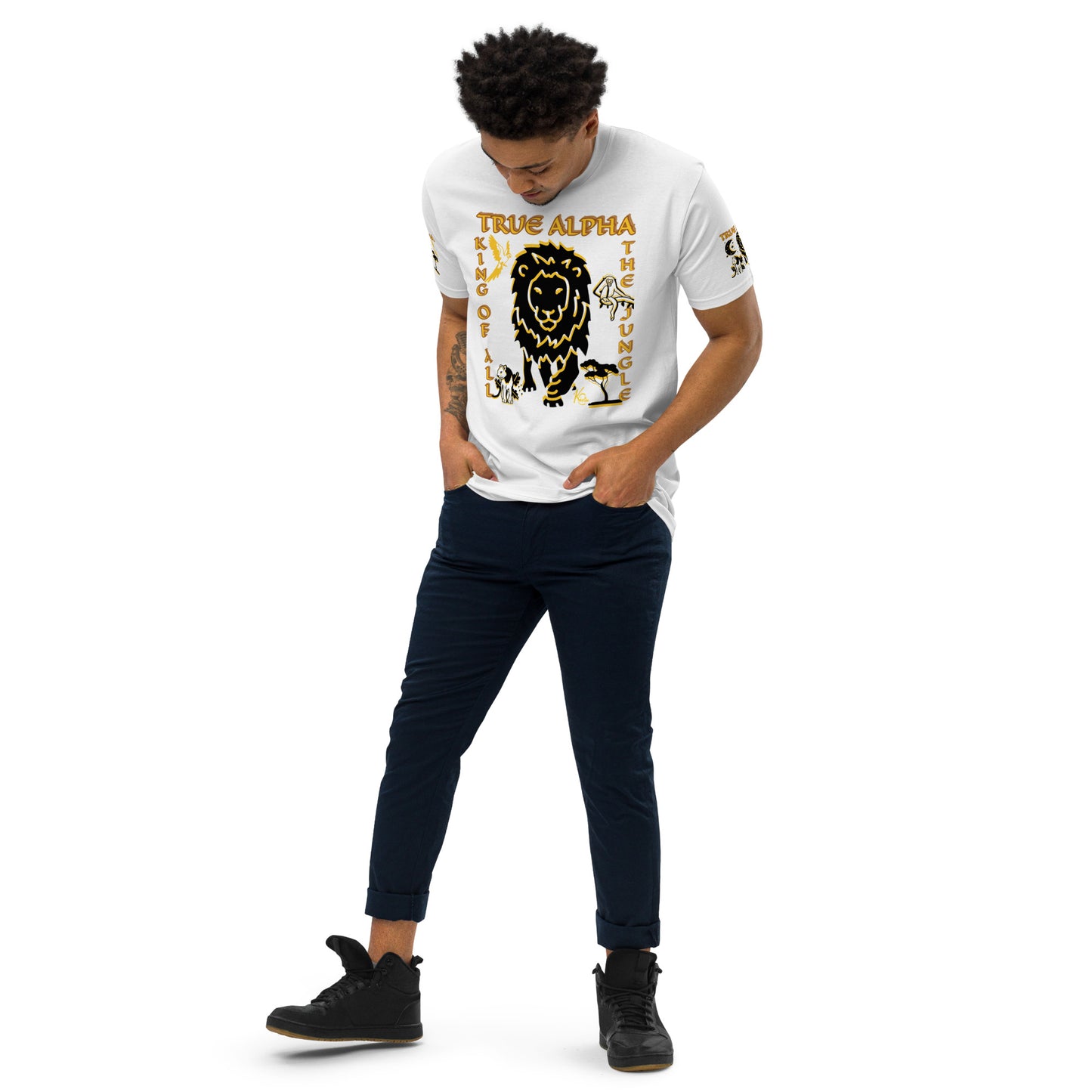 3TG True Alpha (White Gold & Onxy King Lineage Lion Print) T-Shirt