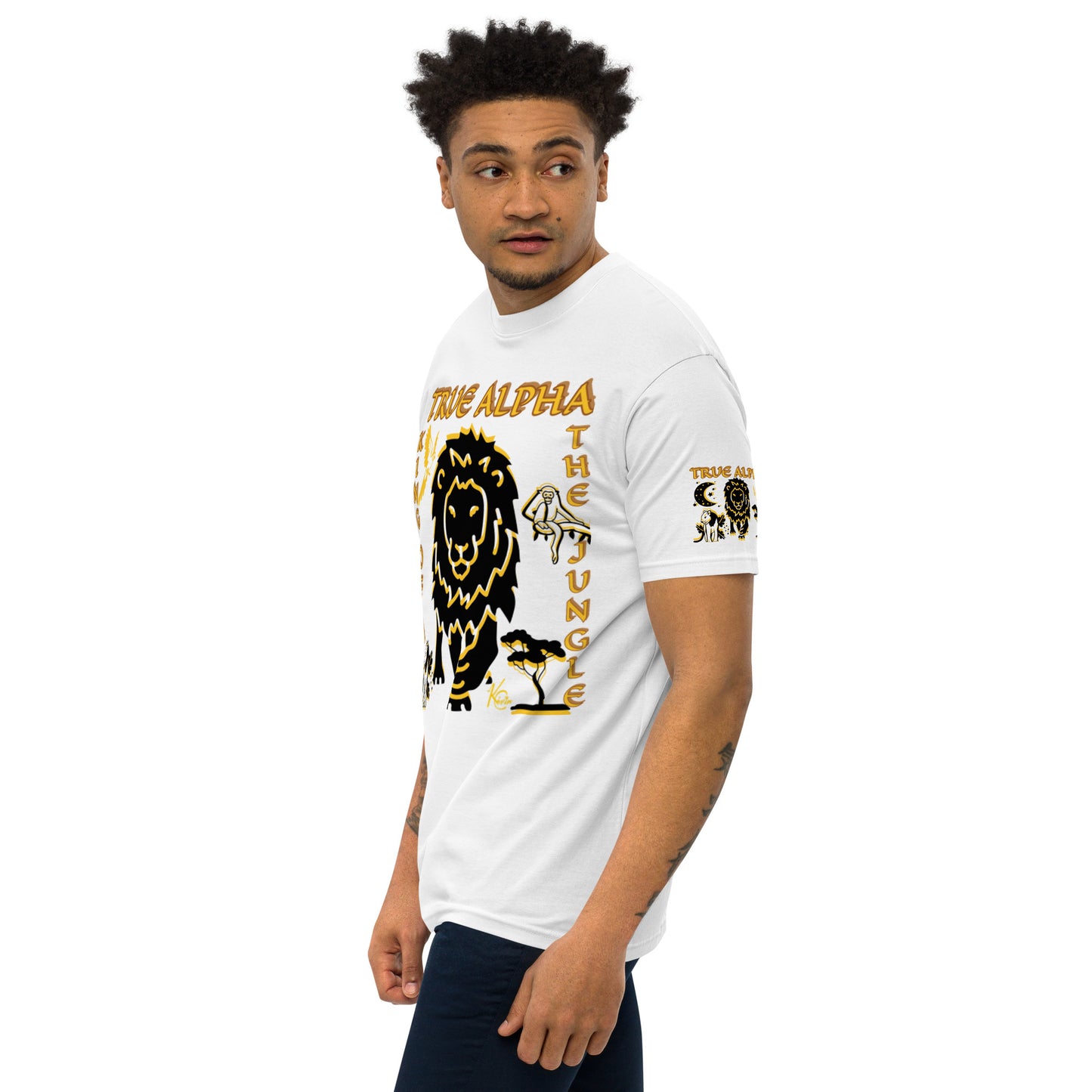 3TG True Alpha (White Gold & Onxy King Lineage Lion Print) T-Shirt