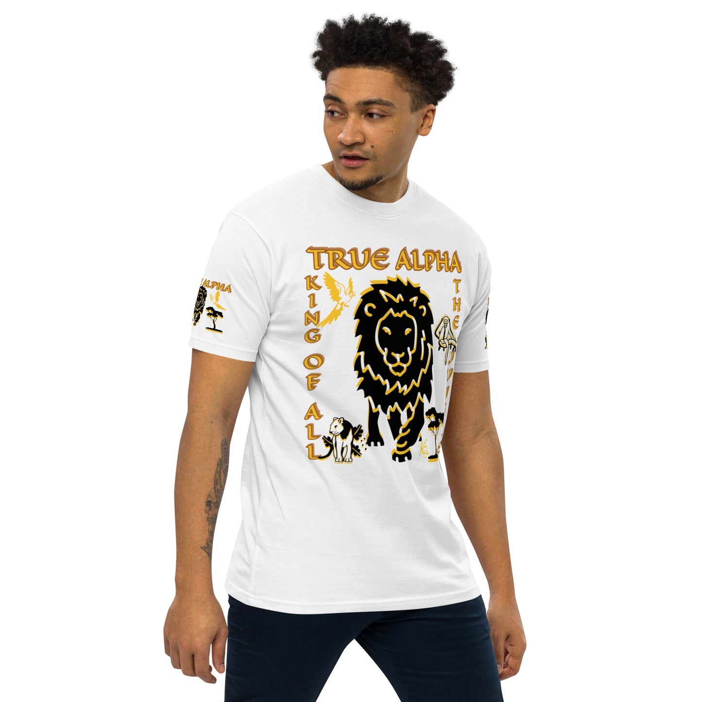 3TG True Alpha (White Gold & Onxy King Lineage Lion Print) T-Shirt